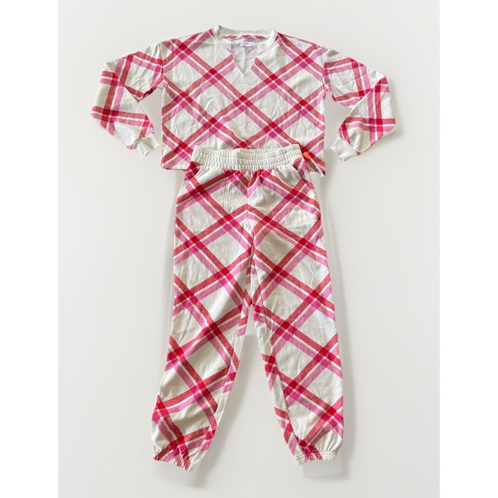 Colsie Womens Matching‎ Lounge Set Size XS Plaid Fleece Comfy Jogger Red NWT